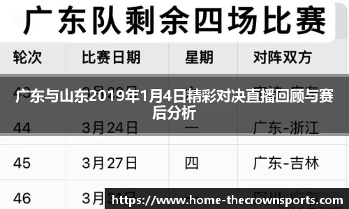 广东与山东2019年1月4日精彩对决直播回顾与赛后分析